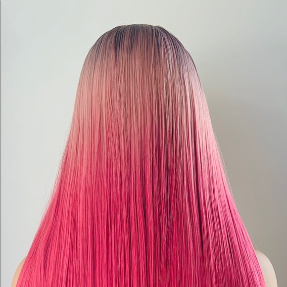Effortless “Put On & Go” Long Ombre Pink Fuchsia Synthetic Wig w Bangs. 😊 - Picture 8 of 9
